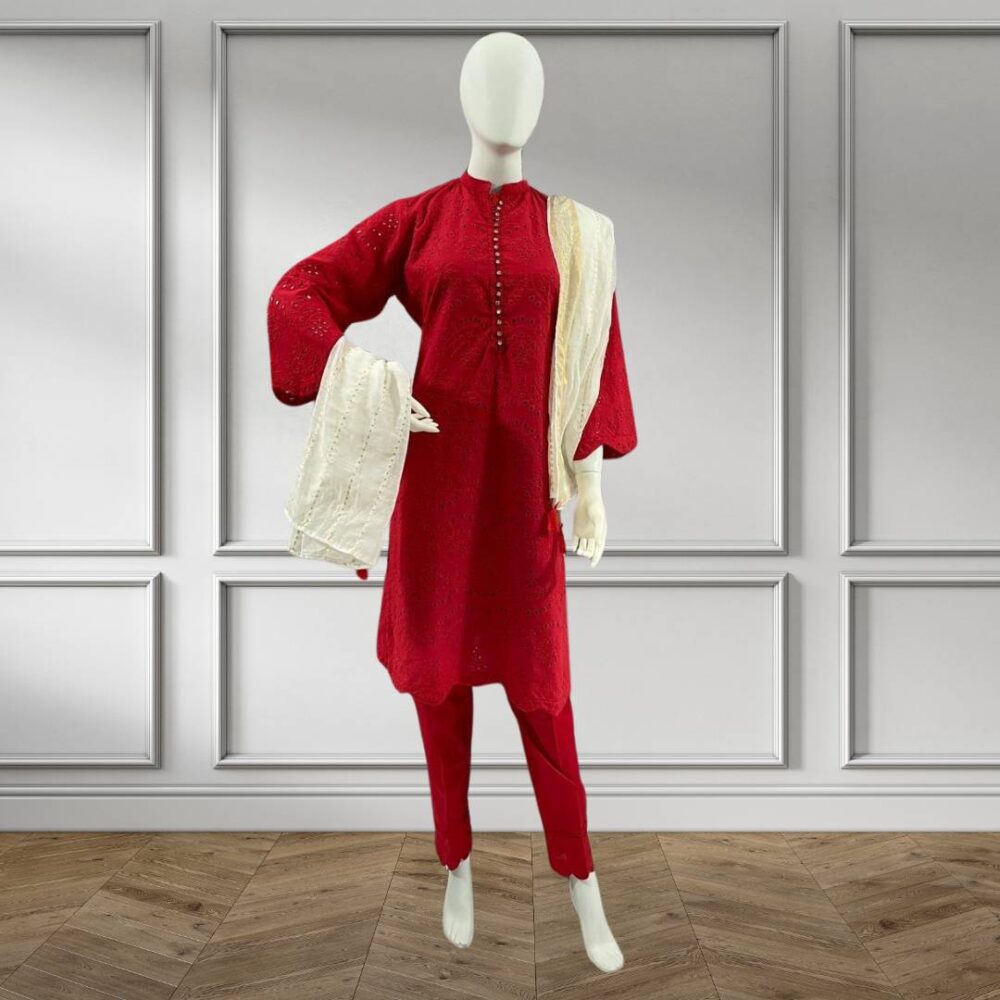 Elegant 3-Piece Lawn Chikankari Kameez with Lining Trouser & Lawn Jacquard Dupatta