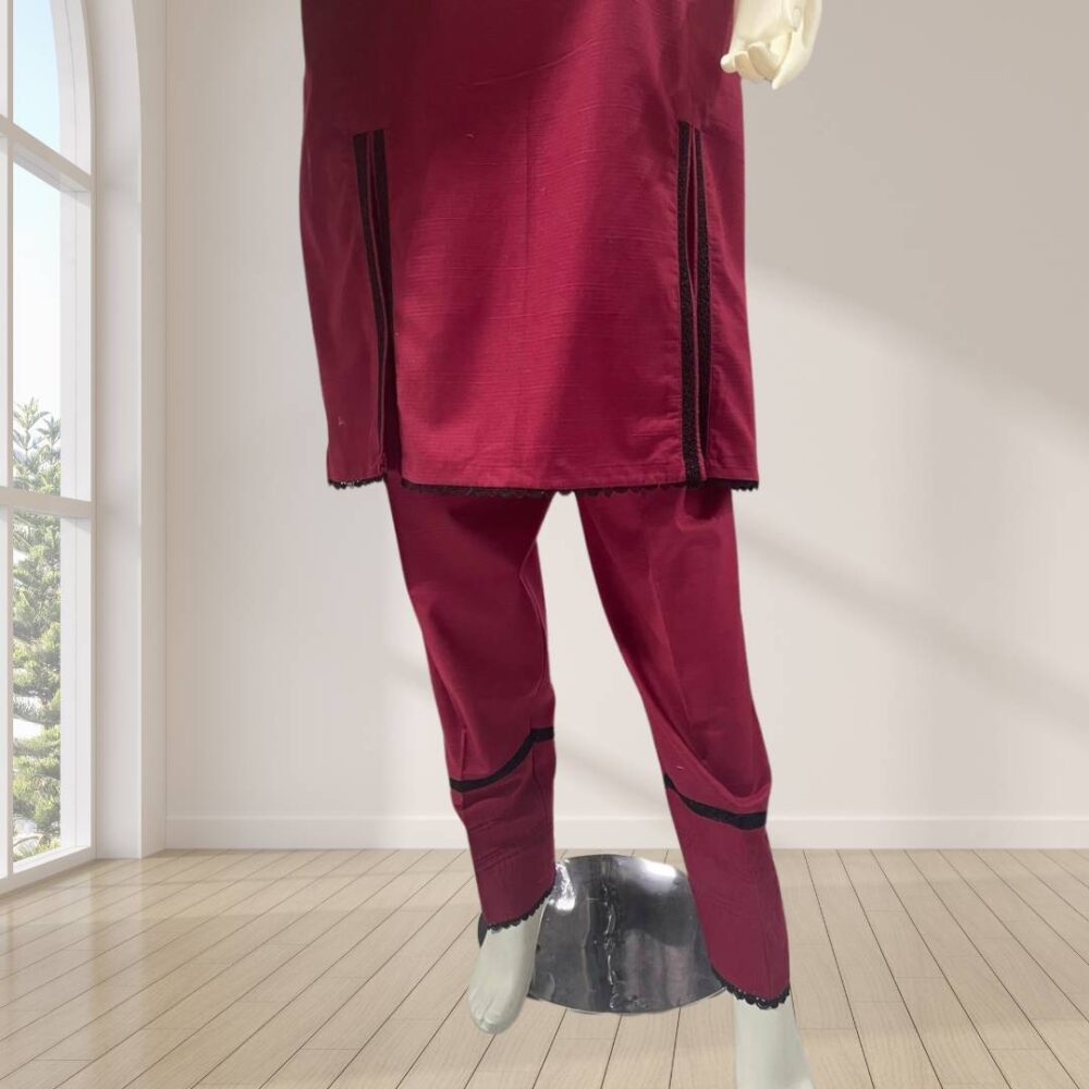 Elegant 3-Piece Doria Lawn Embroidered Lace Neck Panel Kameez & Trouser Set with Printed Lawn Dupatta - Image 3