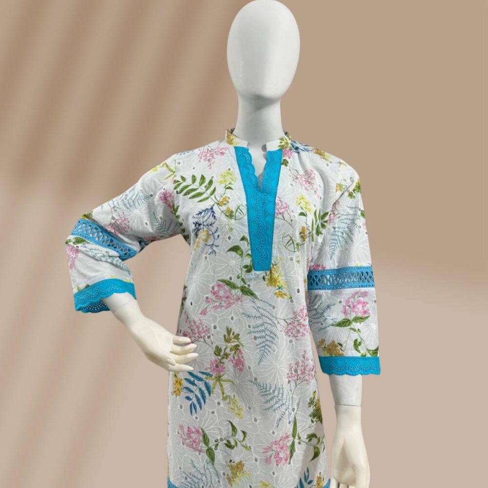 2-Piece Lawn Chikankari Kameez with Chickenkari Laces & Cotton Trouser with Laces - Image 2