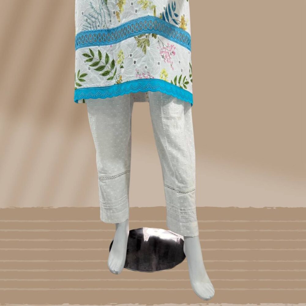 2-Piece Lawn Chikankari Kameez with Chickenkari Laces & Cotton Trouser with Laces - Image 3