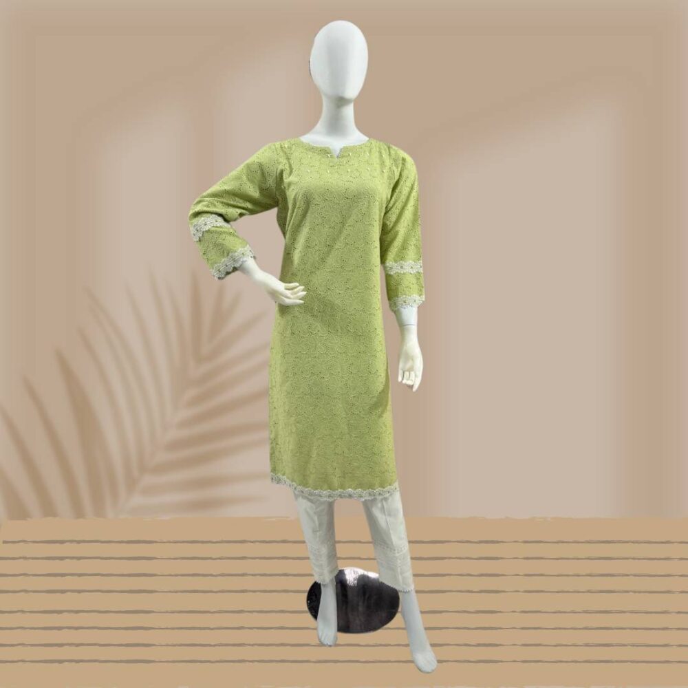 2-Piece Lawn Chikankari Kameez with Chickenkari Laces & Cotton Trouser with Laces