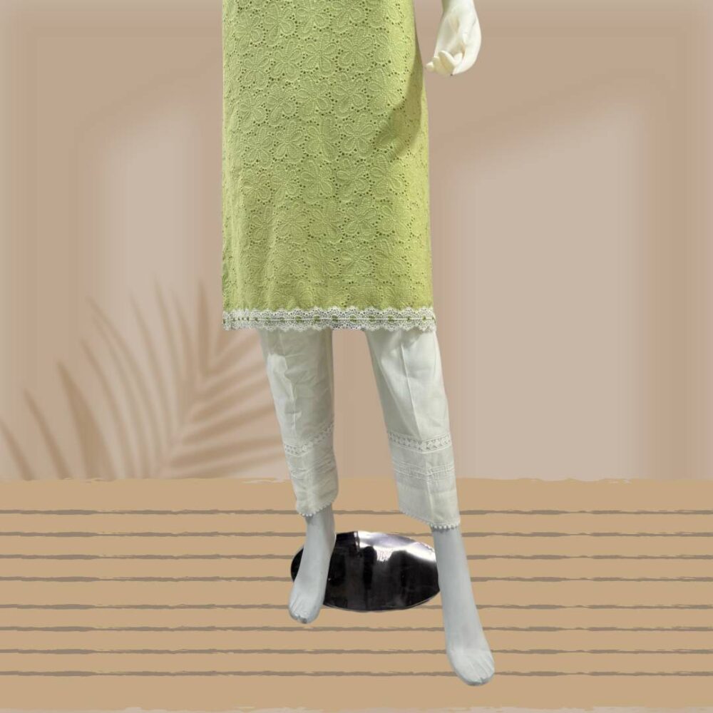 2-Piece Lawn Chikankari Kameez with Chickenkari Laces & Cotton Trouser with Laces - Image 3