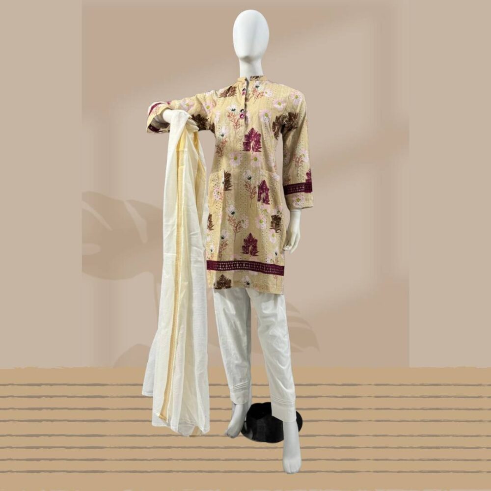 Exquisite 3-Piece Chikankari Kameez with Pockets | Cotton Trouser & Khaddi Net Dupatta