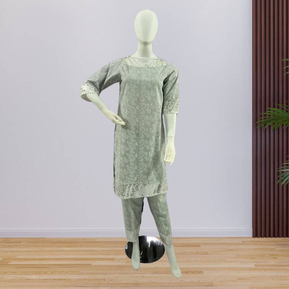 Stylish 2-Piece Printed Lawn Shirt with Trouser & Sitara Lace